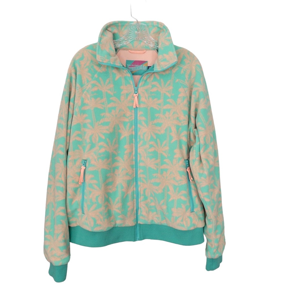 Chubbies Full Zip Fleece Jacket Mens Large Green Peach Palm Tree